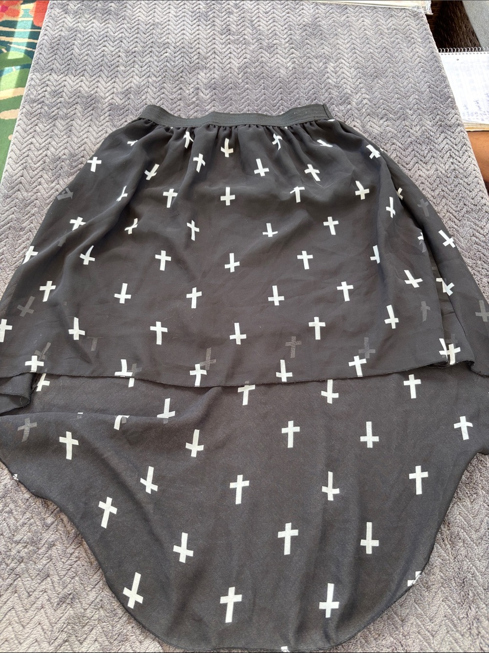 Rue21 Black High-Low Skirt with White Cross Print